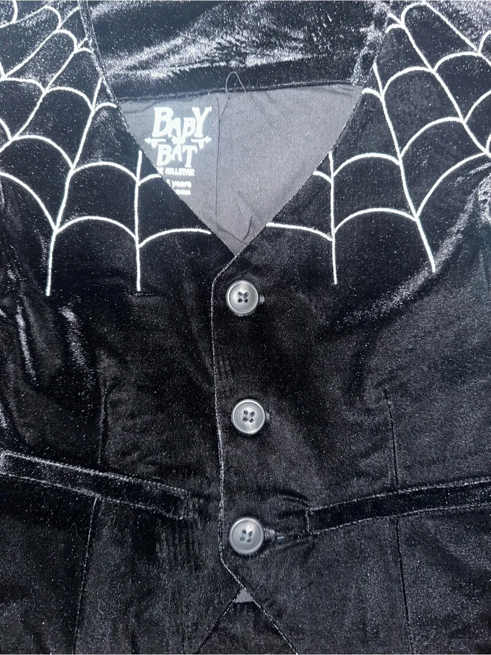 Killstar Black Velvet Kids Outfit White Spiderweb Embroidery